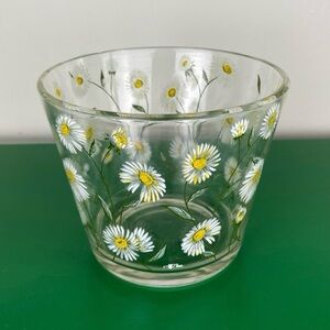 Mid-Century Cera Small Glass Ice Bucket With Daisy Motif
